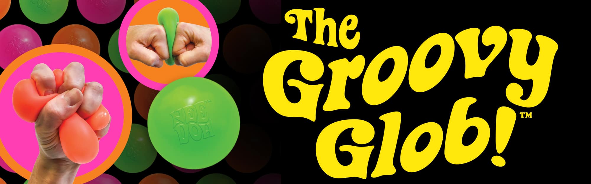 Nee Doh - The Groovy Glob - Hands Squeezing Green and Orange Nee Doh Ball