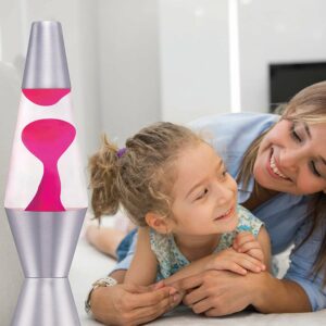 11.5” LAVA® Lamp – Pink/Clear/Silver - Lifestyle shot with mother and daughter