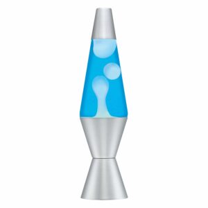 14.5” LAVA® Lamp with white wax, blue liquid, and silver base and cap