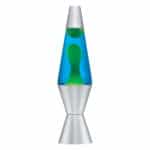 Silver Lava Lamp with Blue Liquid and Green Wax