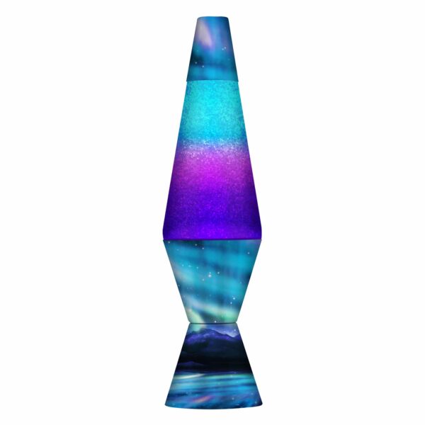 14.5” LAVA® Lamp Colormax Northern Lights – silver glitter, clear liquid, tricolor globe, norther lights base and cap