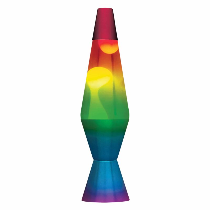 14.5” LAVA® Lamp Rainbow – white wax, clear liquid, tricolor globe, rainbow base and cap