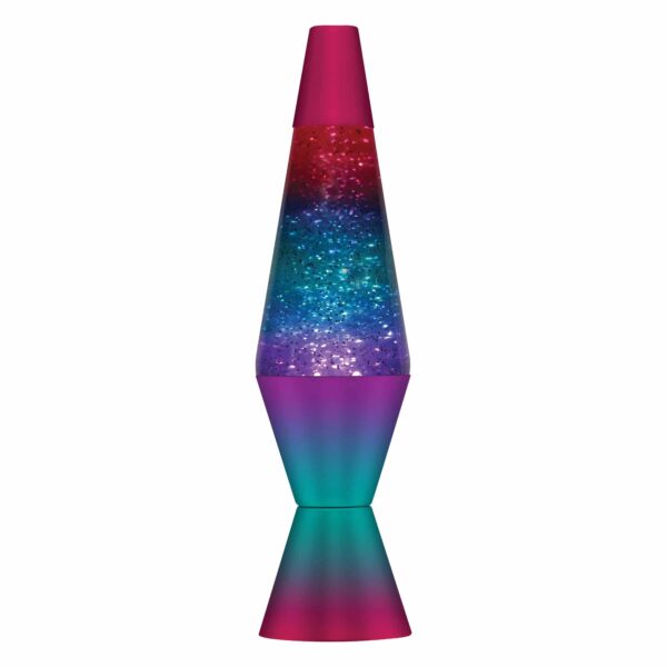 14.5” LAVA® Lamp Berry – glitter, clear liquid, tricolor globe, berry rainbow base and cap