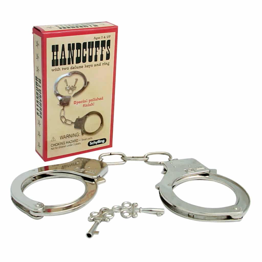Toy HANDCUFFS with deluxe keys and ring Jokes 