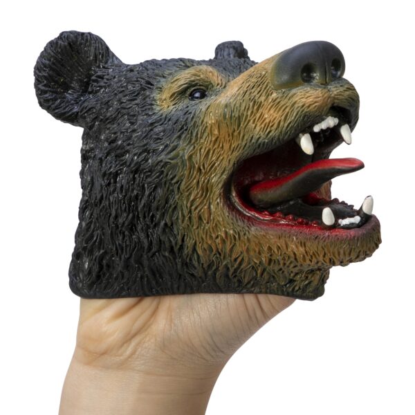 Stretchy Black Bear Hand Puppet on hand