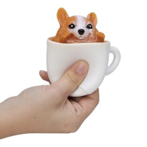 Pup in a Cup, squeezy Popper toy in hand with corgi popping out