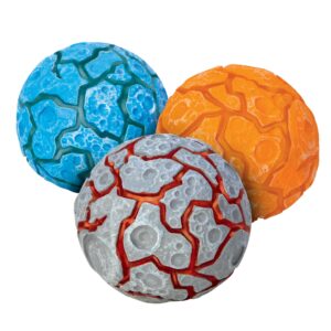 Three Magma squeeze balls blue orange and grey