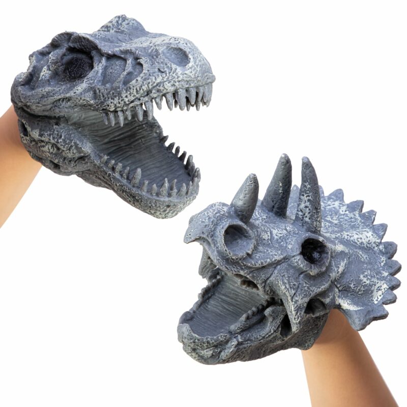 Dino Skull Hand Puppet Group - Trex and Triceratops