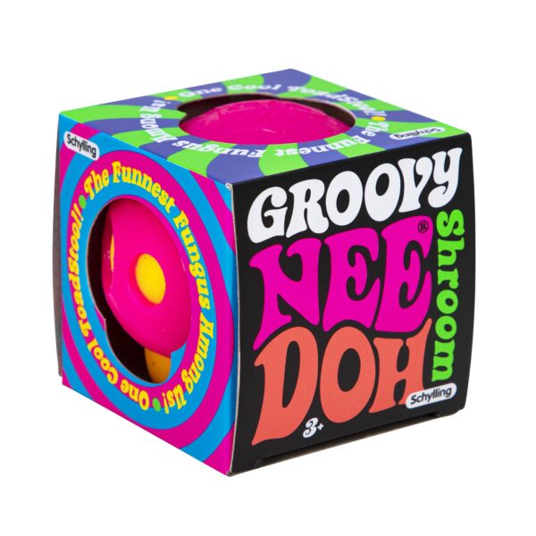 NeeDoh Groovy Shroom - Package Angle Right - Orange with Pink Top Mushroom