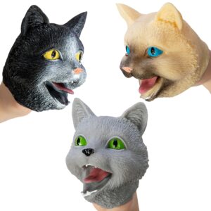 Cat Hand Puppet - Group on Hand - Black Cream and Grey Cat Puppets
