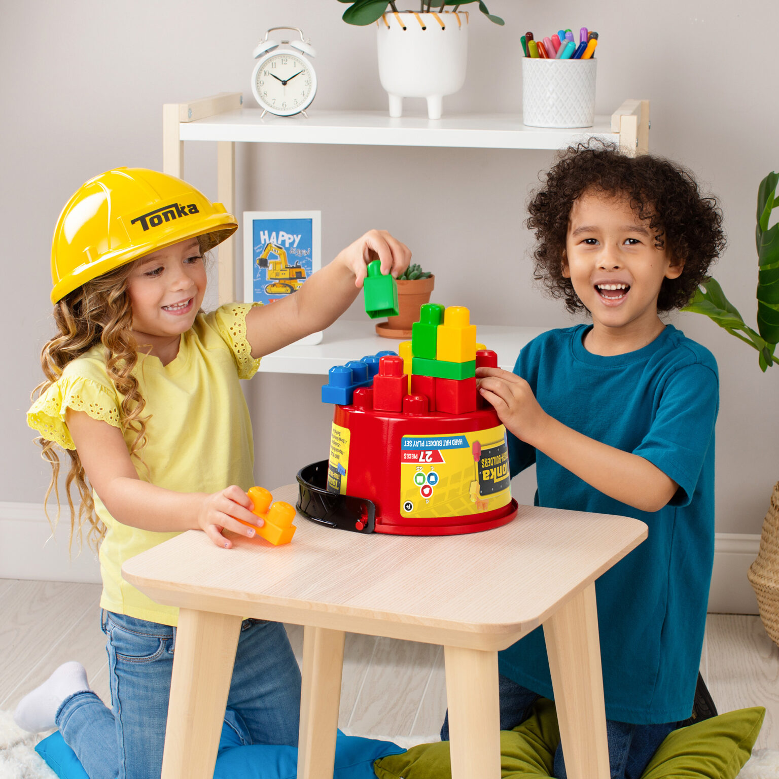 Tonka Tough Builders Hard Hat & Large Size Building Block and Bucket