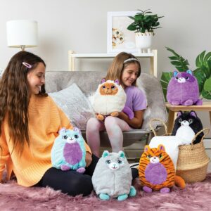 Group shot with two girls and 6 assorted Misfittens plush