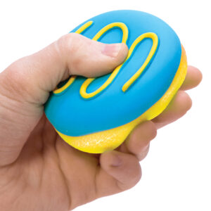 NeeDoh Jelly Donuts - Yellow Dohnut with Blue Frosting Held in Hand