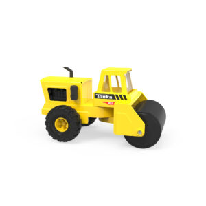 A bright yellow Tonka toy steamroller with black wheels, a large cylindrical roller at the front, and a cab with a small exhaust pipe on top. The vehicle has the Tonka logo and the number "952" on the side.