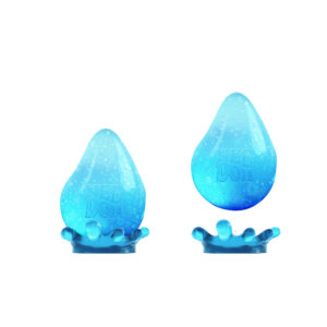 Two blue, water droplet-shaped NeeDoh sensory toys with a gradient designe. One is positioned upright, and the other is showing a splash-like shape at the base. Both are set against a plain white background.